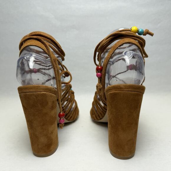 Steve Madden Scenes Lace Up Sandals Womens Sz 6 Brown Suede Beaded BOHO Festival - Picture 8 of 12